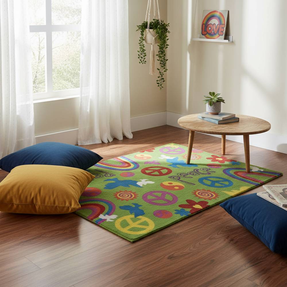 L.A Rugs 3'3" x 4'10" Fun Time Peace & Harmony Rectangular Area Rug - Green