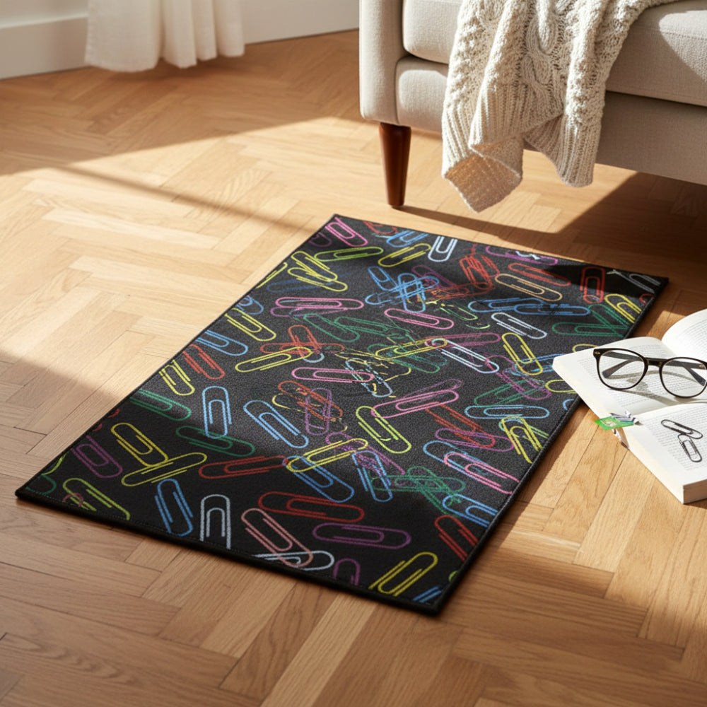 L.A Rugs 1'7" x 2'5" Fun Time Paper Clips Rectangle Area Rug - Black