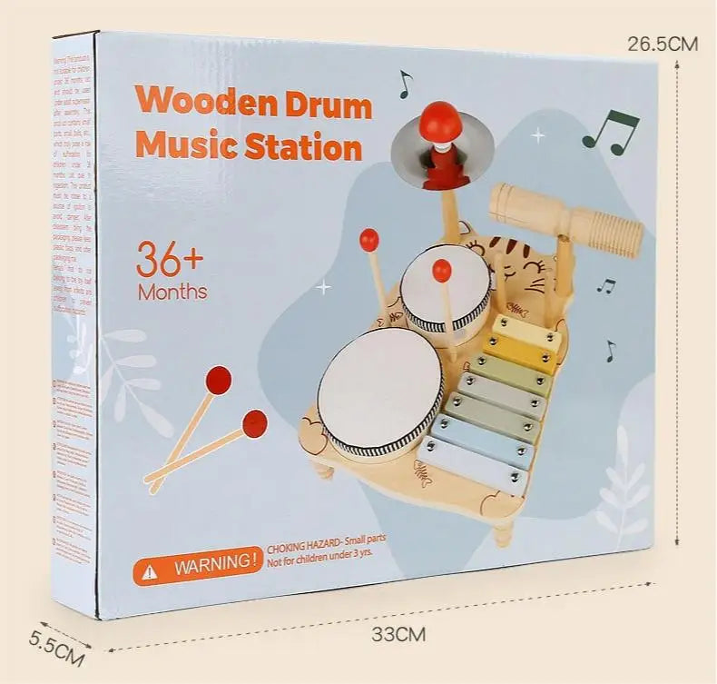 Wooden Xylophone Drum Set for Toddlers Montessori Musical Instruments Colorful Educational Toy