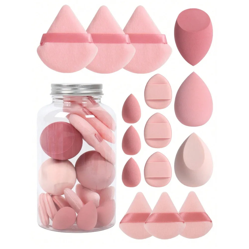 15pcs Makeup Sponge Set With Storage Jar For Flawless Application