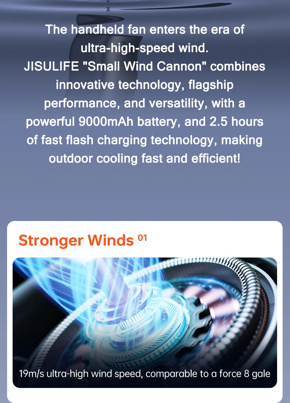 Turbo Handheld Fan – 100-Speed, 9000mAh Battery, LED Display for Outdoor Cooling