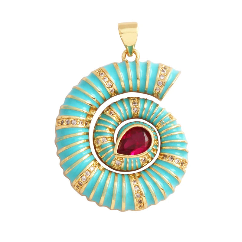 Fish Monta Ray Sea Conch Shell Coral Charm Pendant Gold Plated Zircon Jewelry