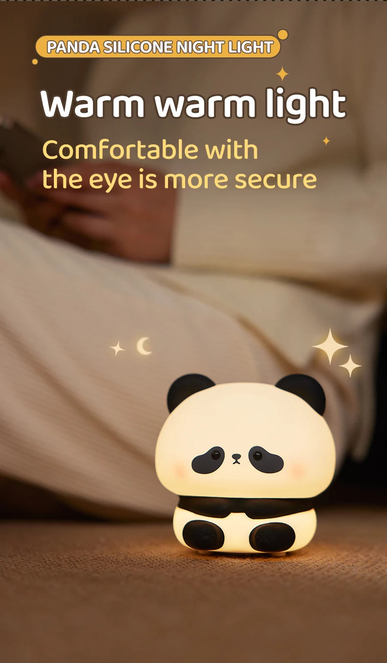 Panda LED Night Light Cute Silicone Touch Lamp USB Rechargeable Bedroom Decor Perfect Children's Gift