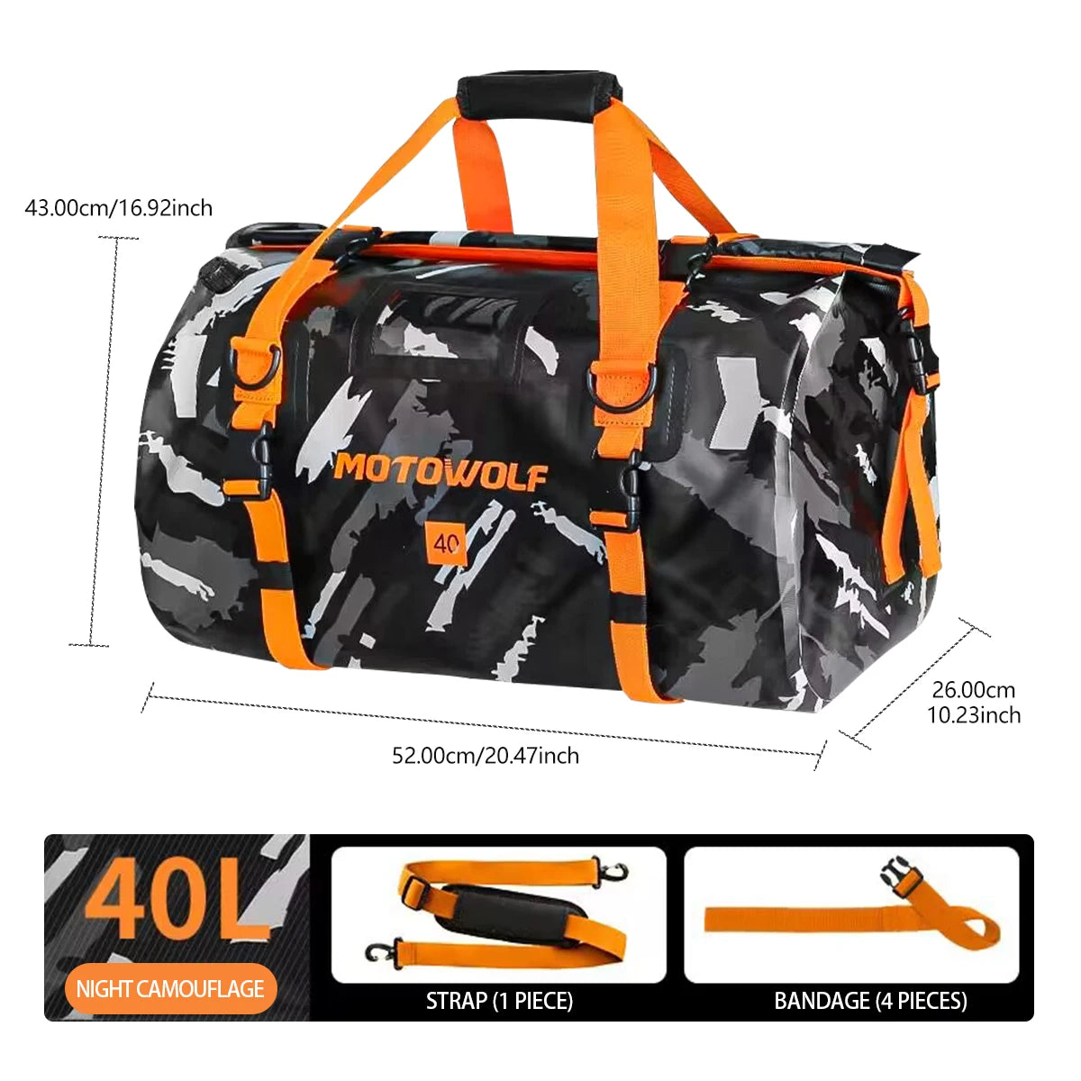 Waterproof Reflective Motorcycle Dry Bag – Tail Duffle Luggage for Camping, Hiking, Boating & Travel