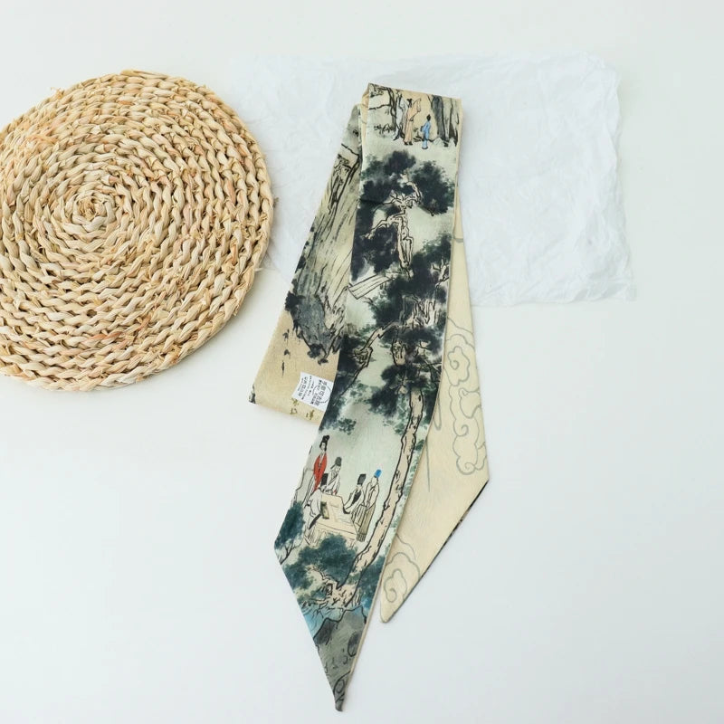 Retro Print Long Skinny Neckerchief Scarves for Women