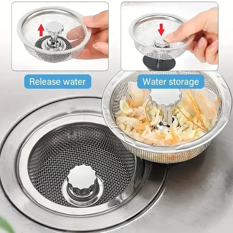 2Set Kitchen Sink Strainer With Handle & Stopper Drain Basket