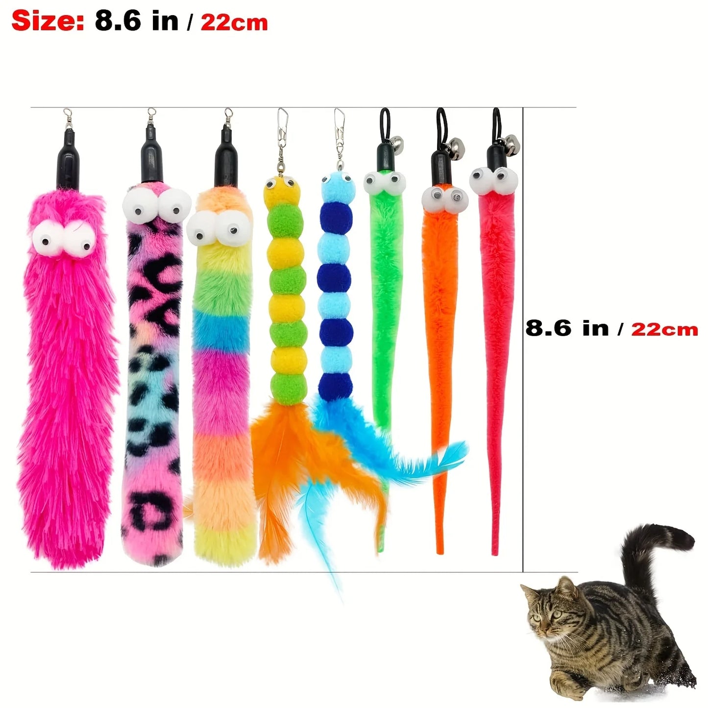 9 PCS Cat Wand Toy Cat Feather Toys Interactive Cat Toys Worm for Indoor Cats