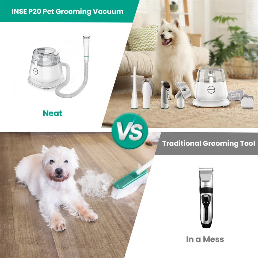 INSE P20 Pet Grooming Kit with Vacuum Suction 99% Hair