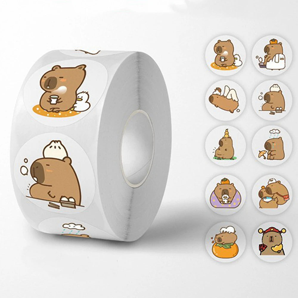 500pcs/Roll Cute Capybara Sticker Set Waterproof Decorative For Luggage Laptop Phone Diary Kids