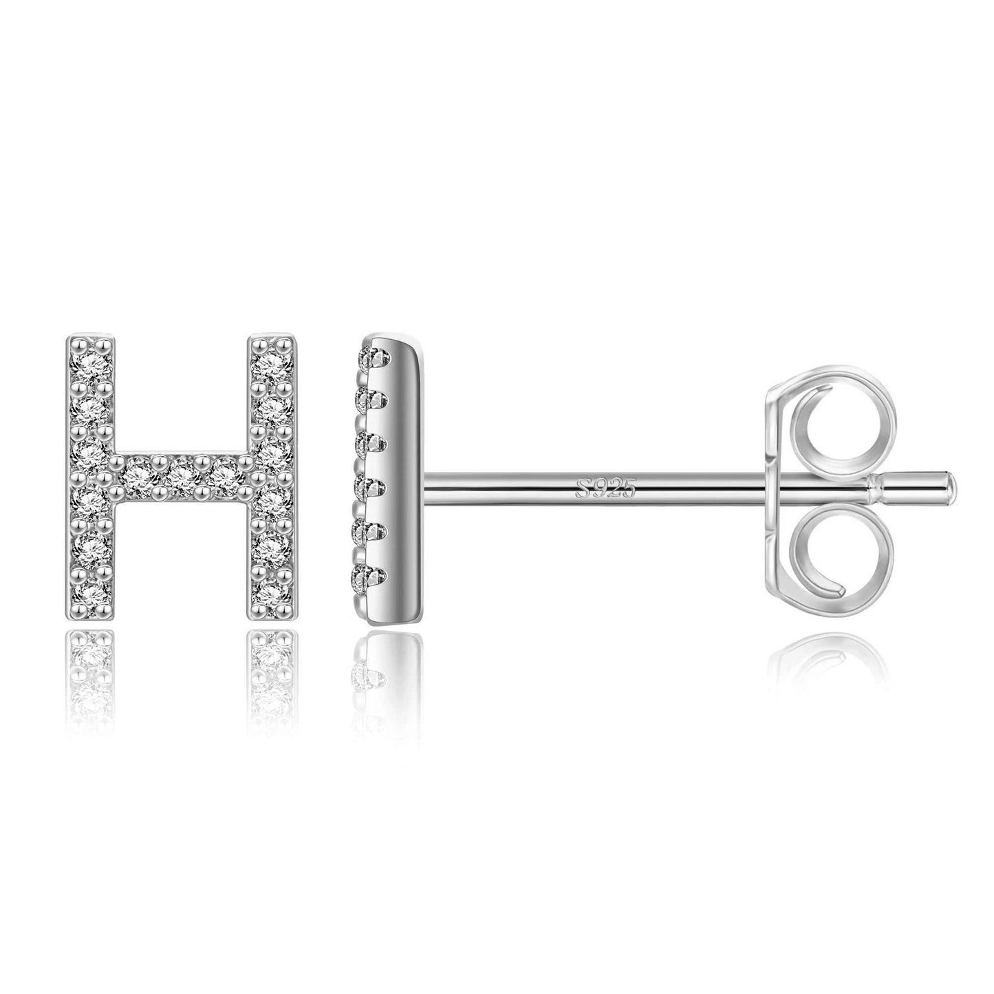 Simple Metal 925 Sterling Silver Letter Earrings with Zircon