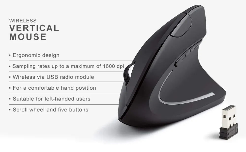 Vertical Mouse Ergonomic Wireless 2.4GHz Optical Mice 6 Buttons 3 DPI 800 1200 1600 for Laptop PC