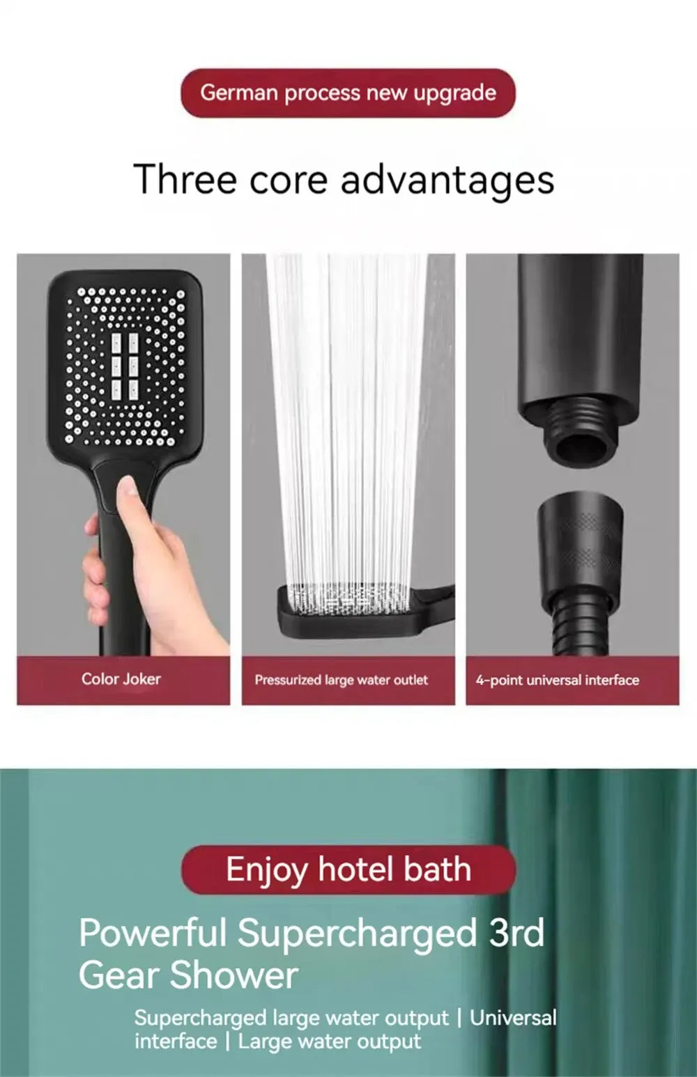 Adjustable Shower Head 3 Mode Rainfall High Pressure Water Saving Shower Mixer