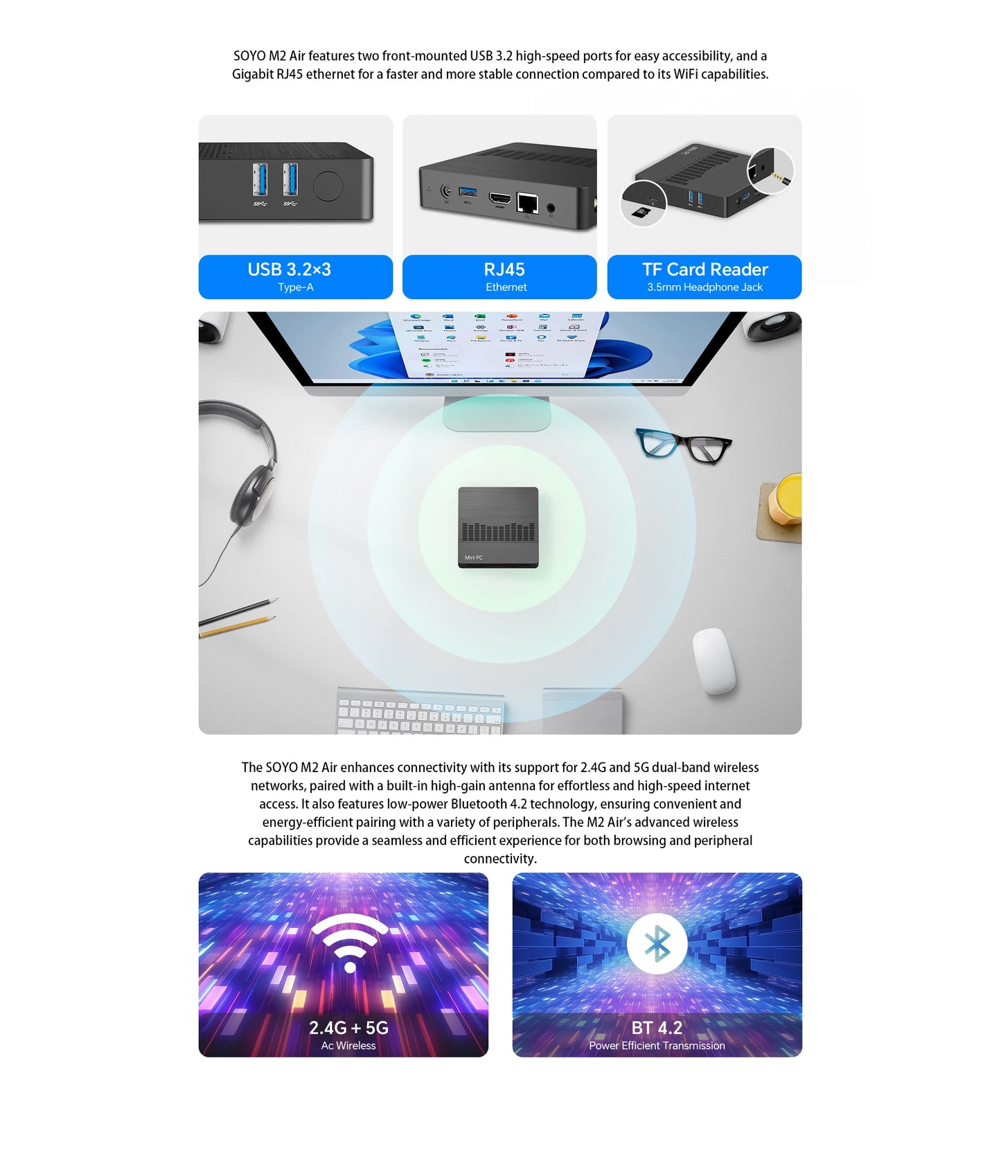 SOYO M2 Air Mini PC: 6GB RAM, 128GB EMMC, Intel N4000, Windows 11 Pro - Compact for Home, Business & Gaming