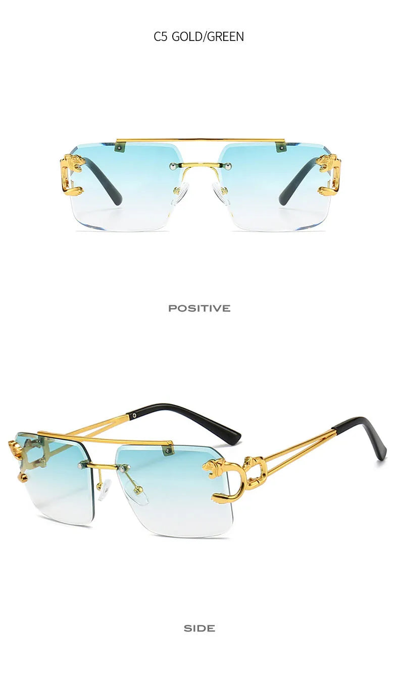 SHAUNA Fashion Metal Leopard Rimless Sunglasses UV400 Shades