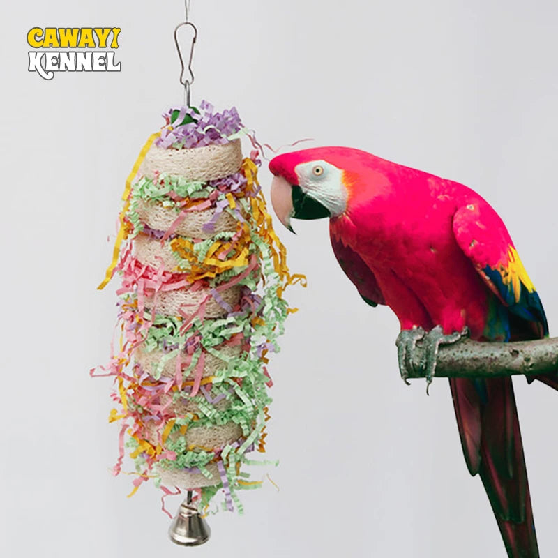 Funny Bird Toys Parrot Toys Swing Parrot Cage Natural loofah Hanging Cockatiel with Bell Parakeet Pet Bird Bites Climb Chew Toys