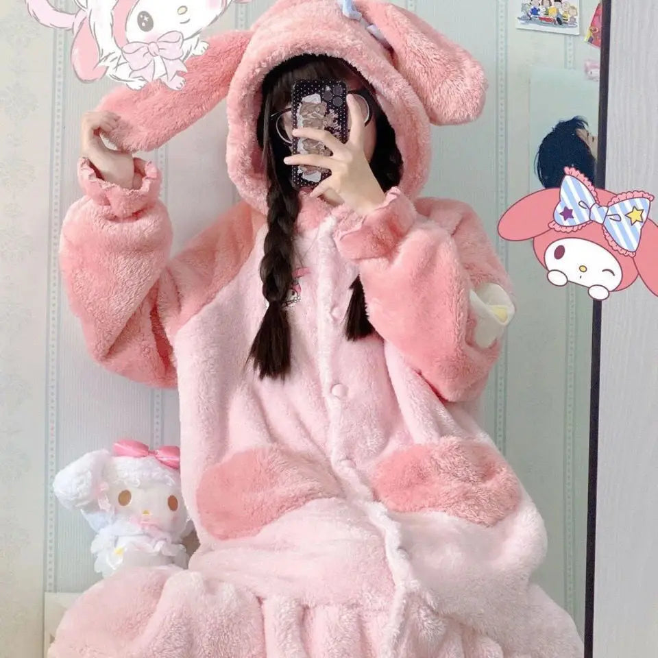 Cute Capibara Pajamas Robe Winter Nightgown Coral Fleece Soft Bathrobe Christmas Gifts