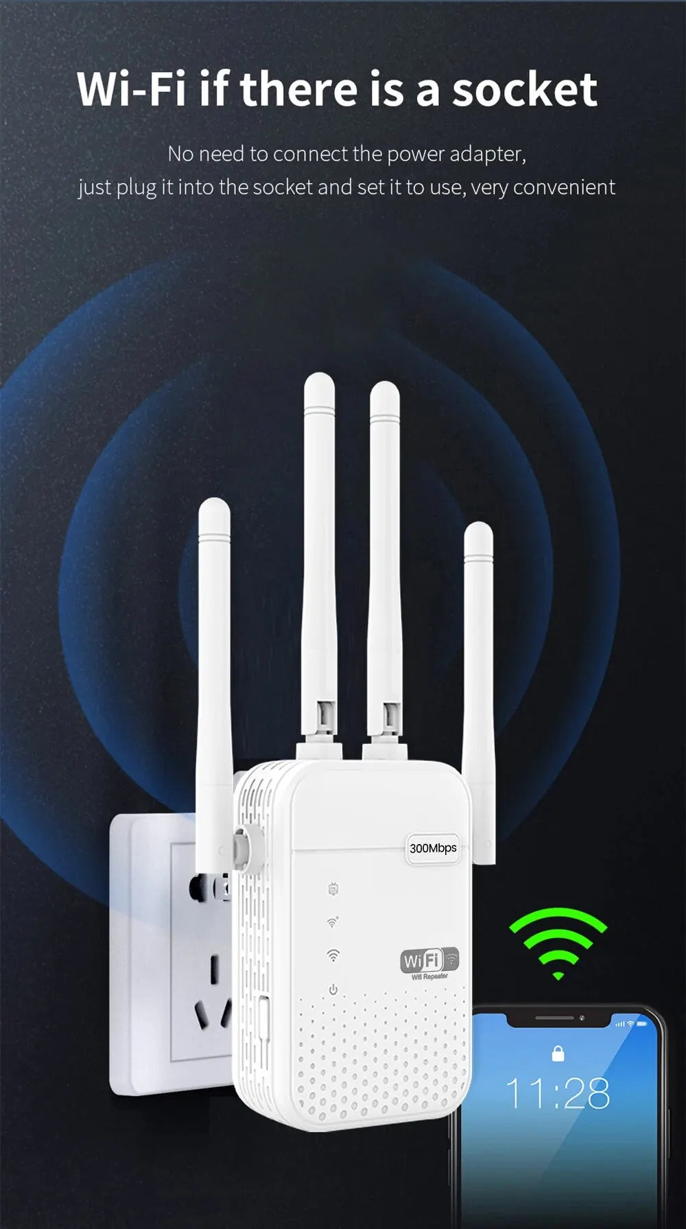 300Mbps Wireless WiFi Repeater Long Range Signal Booster