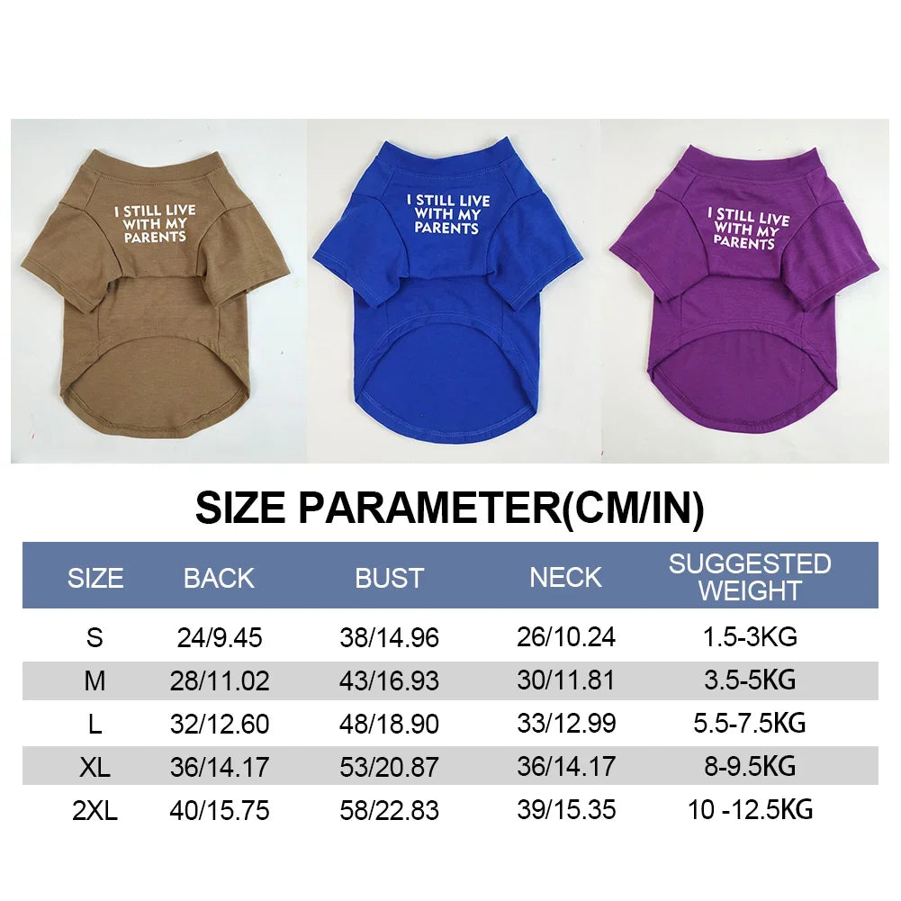 Summer Spring Dog Clothes Quality Breathable Pet Clothing Soft Letters Printed French Bulldog Clothes for Small Dogs T-shirt
