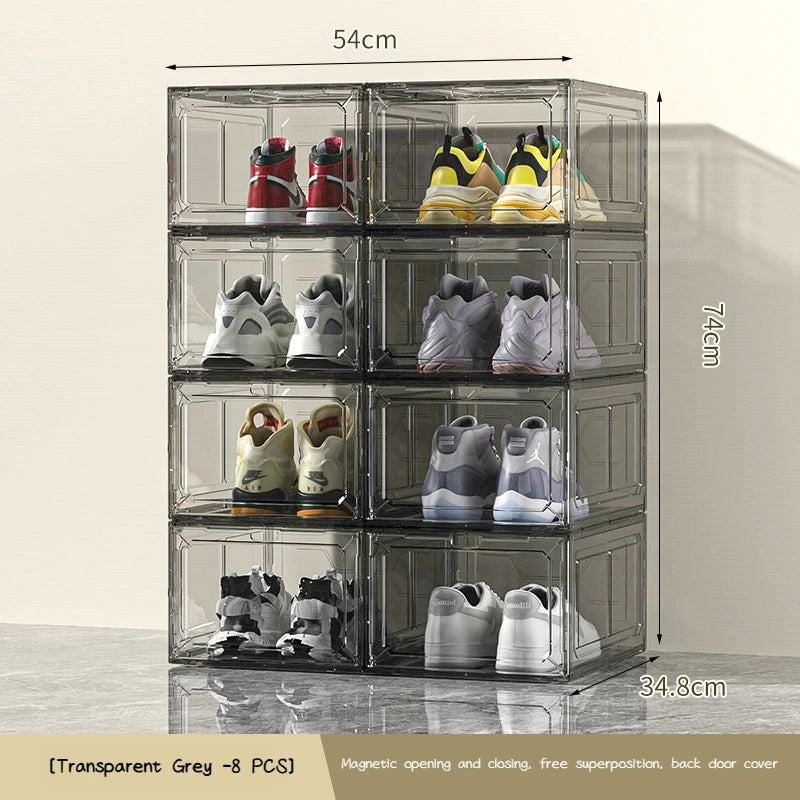 Transparent Shoe Box Magnetic Suction Door Dustproof Storage Box
