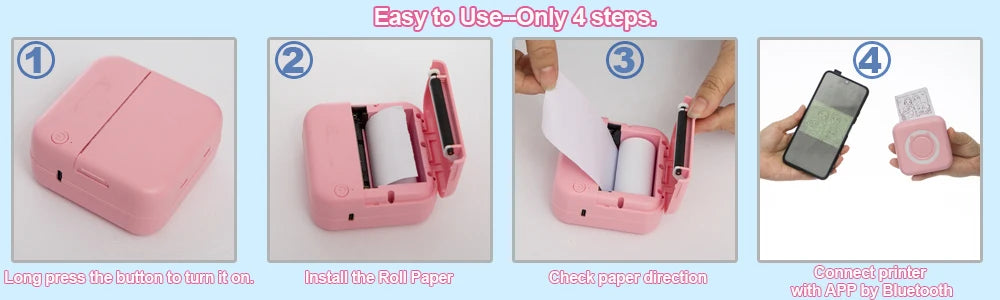 Portable Mini Thermal Printer Wirelessly BT 203dpi Photo Label Memo Printing with USB Cable