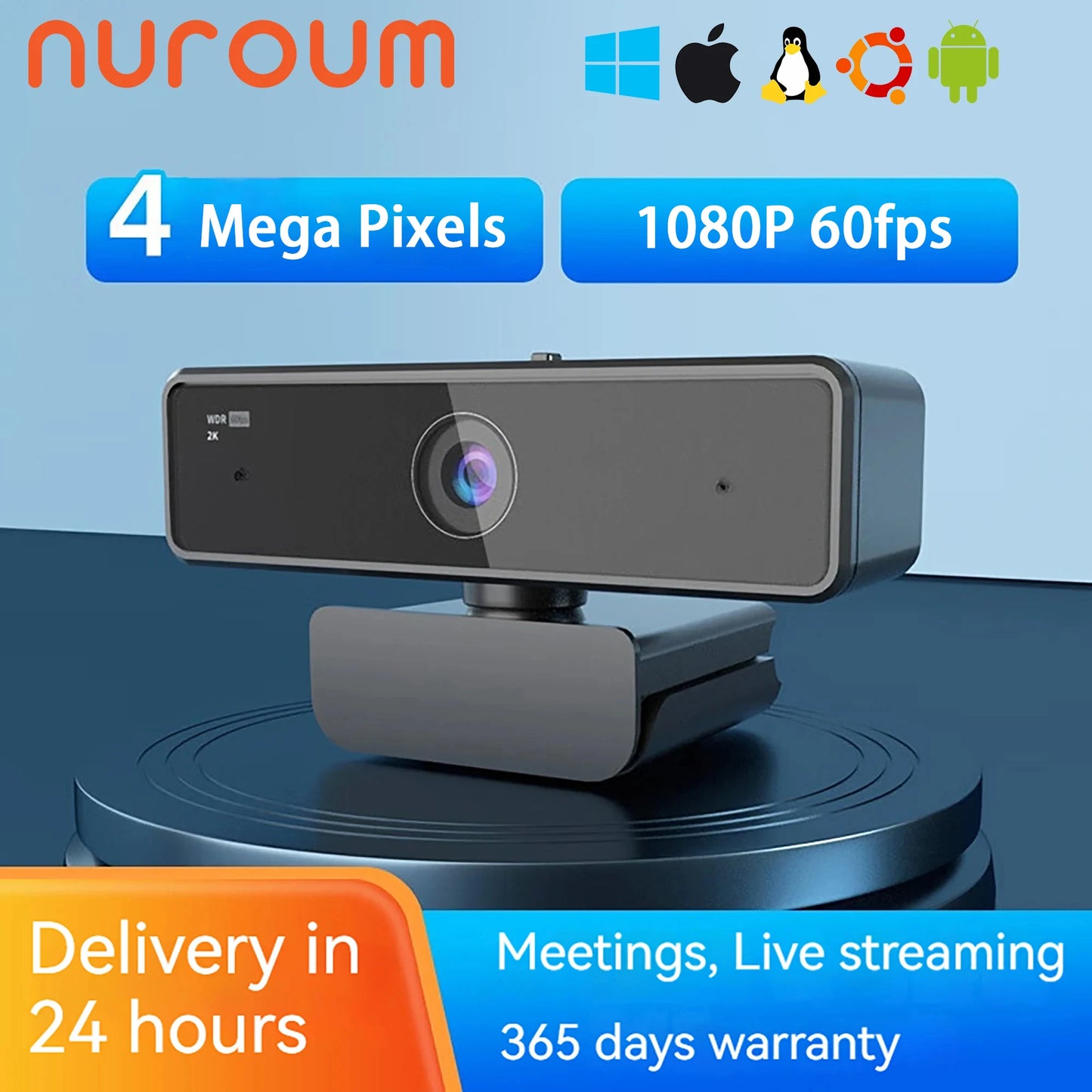 NURUM V11 2K Webcam with Dual Microphones 1080P 60fps and 1440P 30fps FHD for PC and Laptop Streaming and Conferencing
