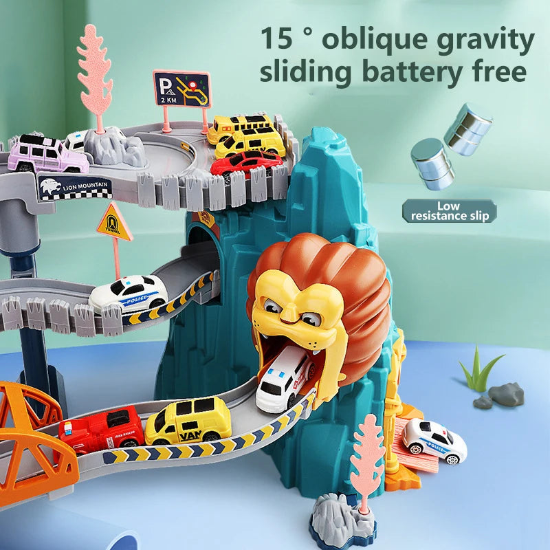 Lion Theme Car Track Set for Kids Educational Racing Toys with Diecast Cars Colorful Fun for Birthdays and Holidays