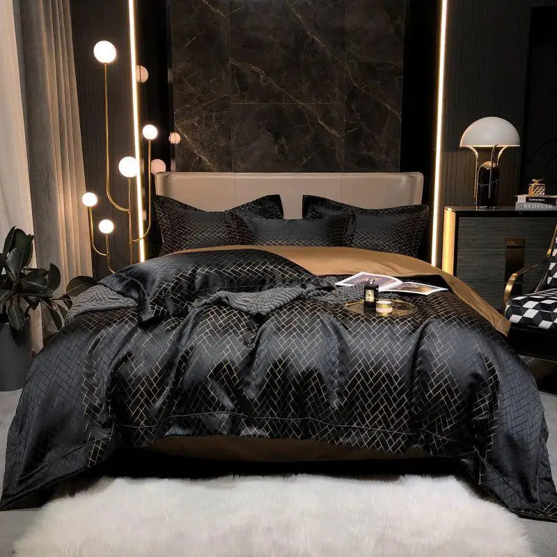 4/6Pcs Luxury Black Gold Jacquard Egyptian Cotton Duvet Set