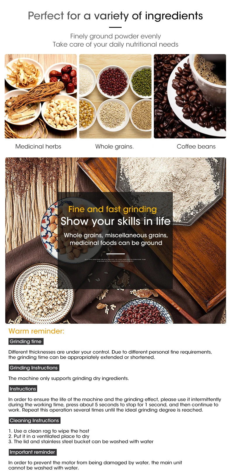 Mini Electric Grinder Household 300ml Ultrafine Food Pulverizer Coffee Spice Grain Mill 2/4 Blades