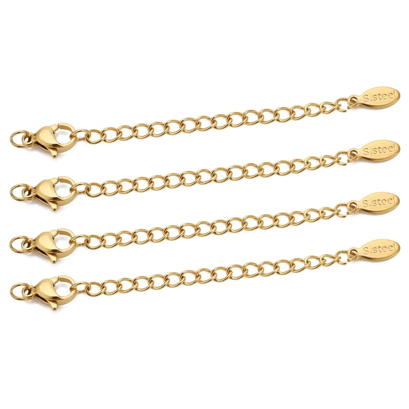 10pcs Stainless Steel Extension Chains with Lobster Clasps for DIY Necklace and Bracelet Making Supplies