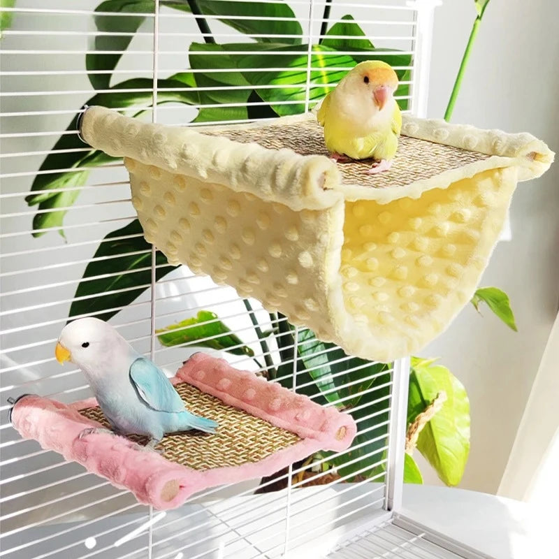 Warm Plush Bird Hammock Parrot Hanging Bed Rattan Bird Sleeping Bed Double Layer Parrot Hamster Hammock Small Pet Supplies