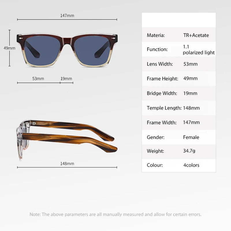 Kachawoo Polarized Sunglasses for Men and Women TR90 Frame Acetate Square Eyewear European Style Blue Orange Grey