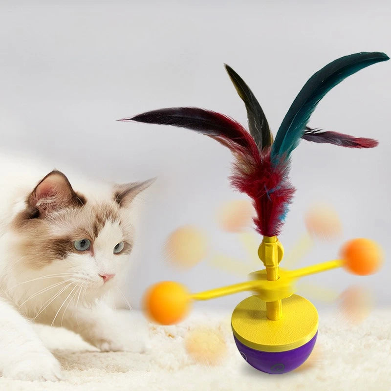Cat Toy Tumbler Fun Teasing Interactive Feather Kitten Toy Scratching Ball Durable Bite Cat Accessories