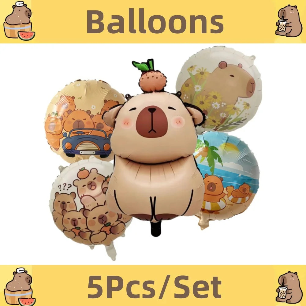 Capybara Birthday Decorations Balloons Cute Tableware Set