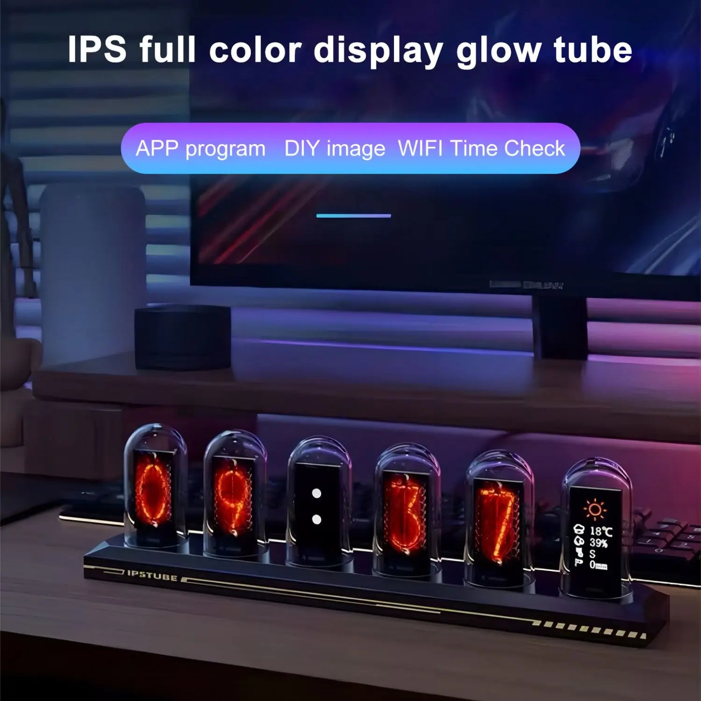 Nixie Tube Clock Night Light with IPS RGB Glow Color App Control DIY Digital Display for Bedroom Decor