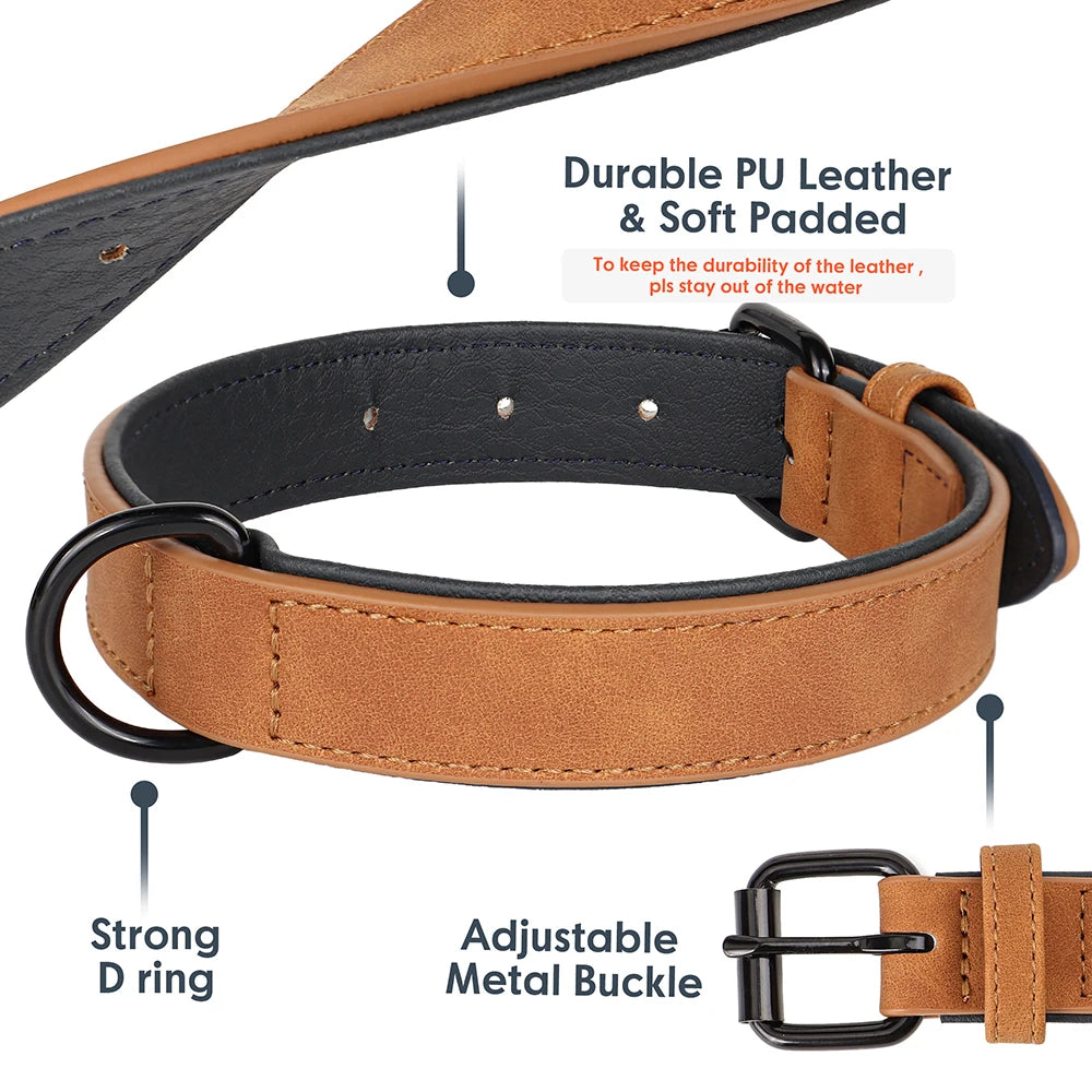Large Dog Collar Soft Padded Real Leather for Big Dogs