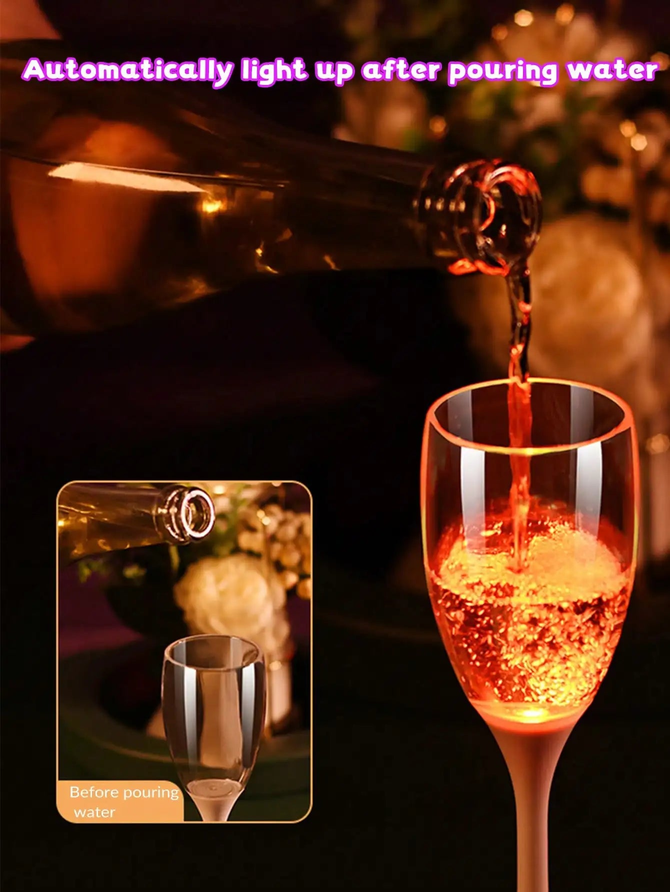 LED Light Up Champagne Flutes Set of 6 Colorful Plastic Drinking Glasses for Parties and Celebrations