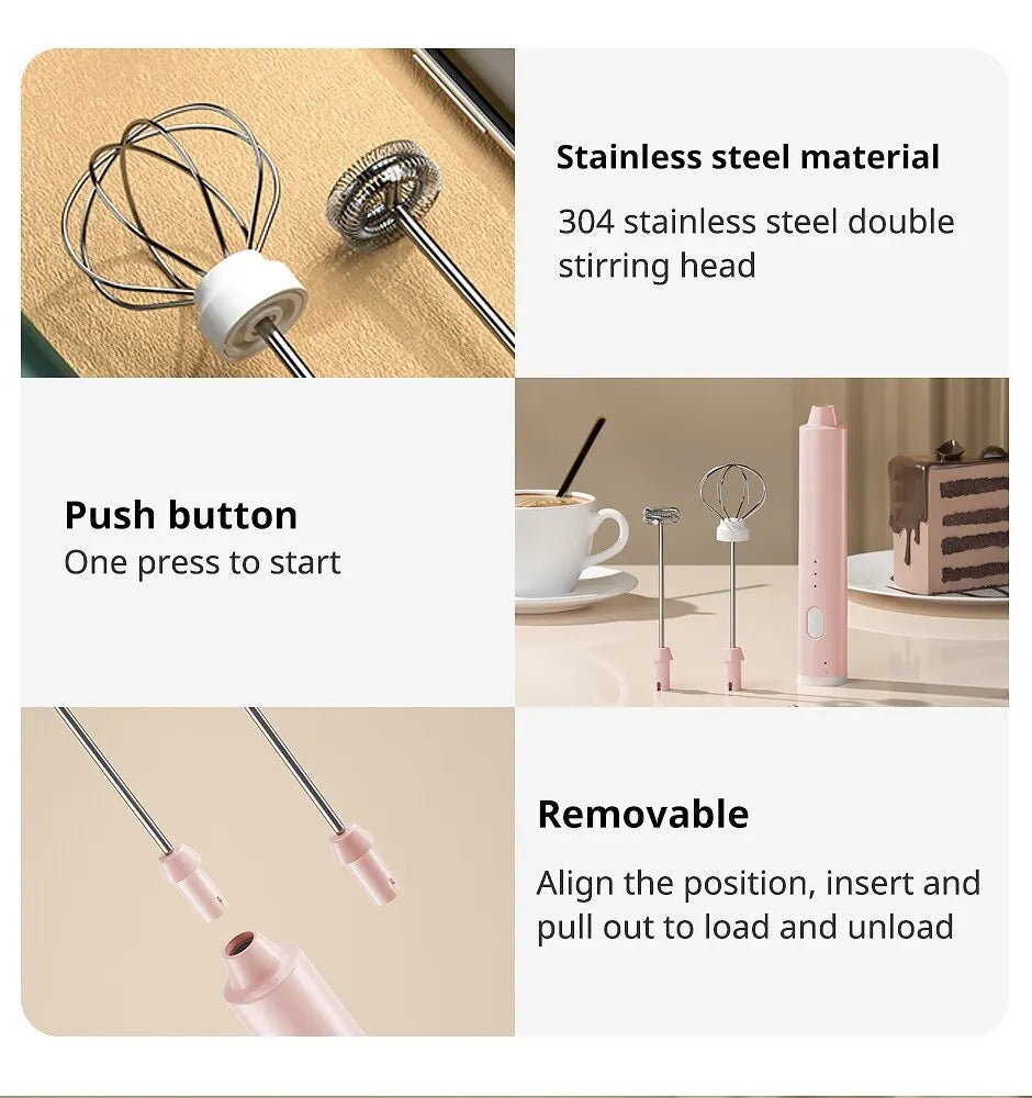 1 PCS USB Rechargeable Handheld Egg Beater 3 Speeds Milk Frother