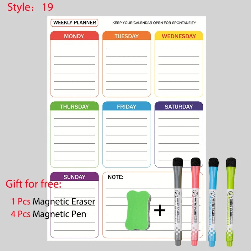 Magnetic Dry Erase Whiteboard Calendar Planner for Refrigerator with Markers and Eraser - Daily Weekly Monthly Organizer