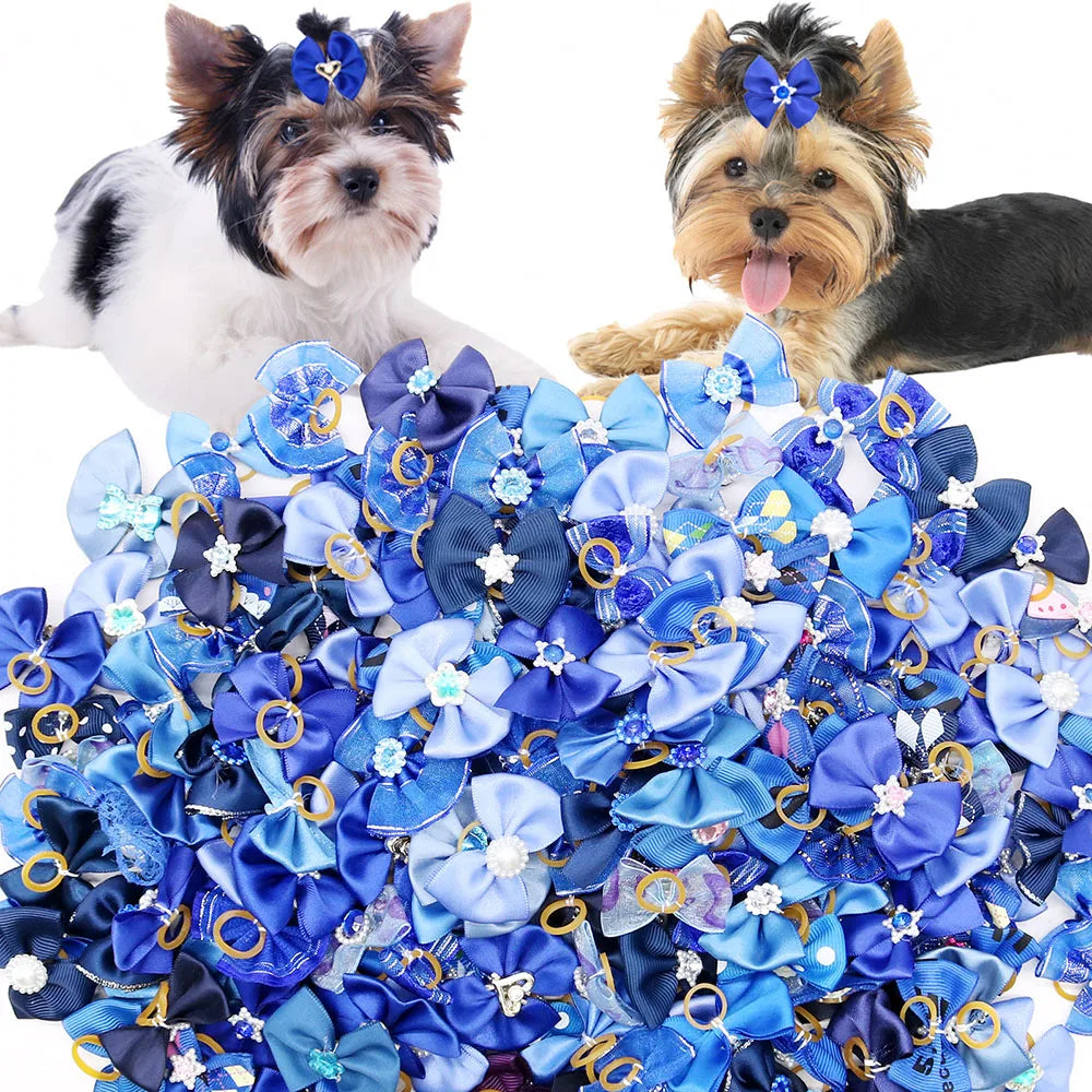 10/20PCS Diamond Puppy Bows Multi Style Dog Bows With Rubber Bands Pet Hair Accessories For Dogs Handmade Dog Hair Bows Supplies