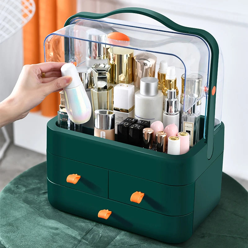 Dust Proof Desktop Makeup Organizer with Drawer for Skincare and Cosmetics Storage