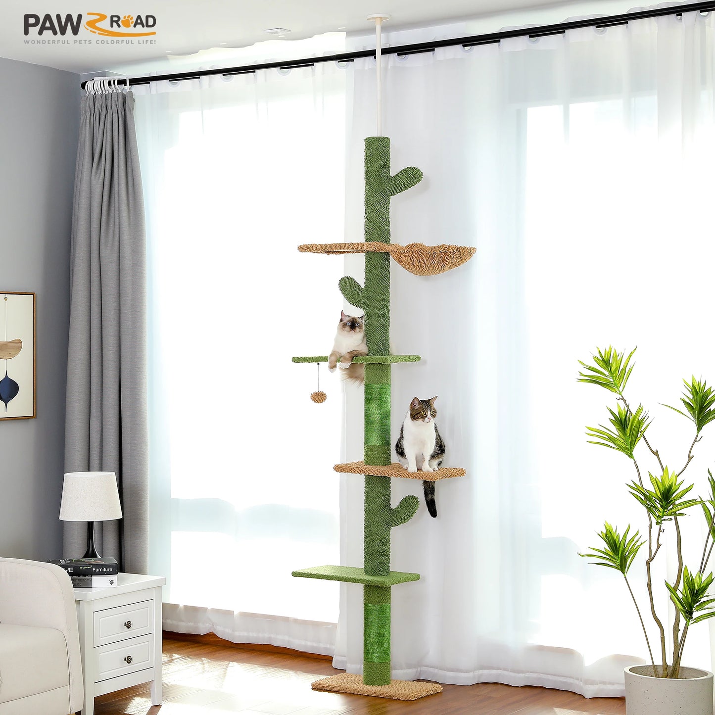 Cat Tree 5-Tier Floor to Ceiling Cat Tower Cactus Design