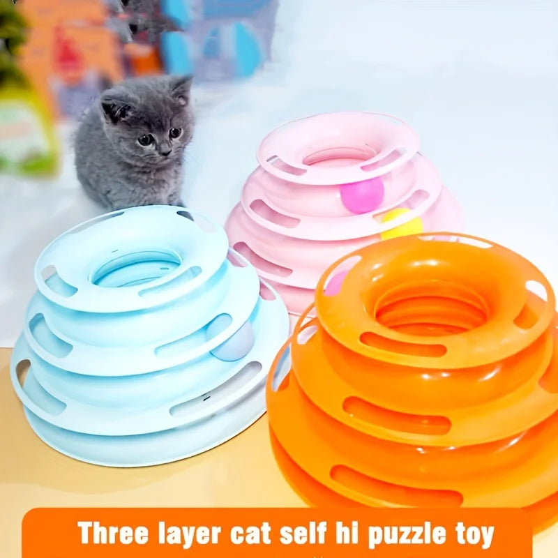 3 Layer Interactive Cat Toy Tower with Colorful Balls Mental Physical Exerciser, Fun Puzzle Game for Active Cats