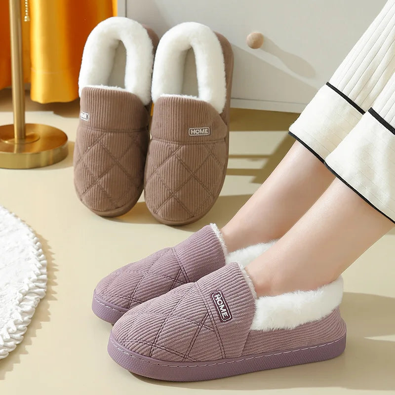 Comwarm New Women Slippers Plush Fur Thick Sole Antiskid