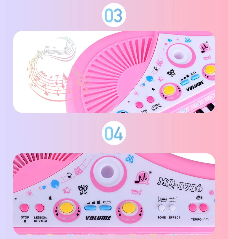 Chriyungel Kids Electronic Piano Keyboard with Microphone 61 Keys or 37 Keys Musical Instrument Toy for Beginner Children