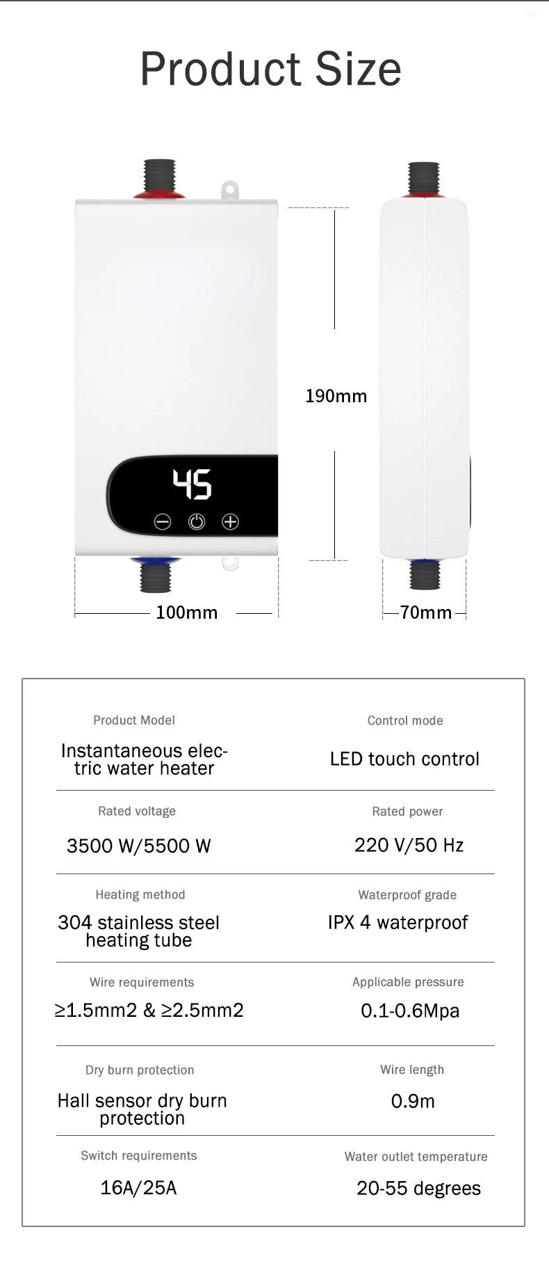 Instant Water Heater 220V 5500W Portable Electric Heater for Quick Bathroom and Kitchen Hot Water