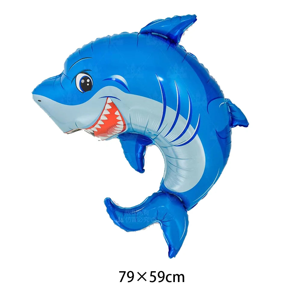 4th Birthday Sea Animal Decoration Blue Foil Balloon 32inch