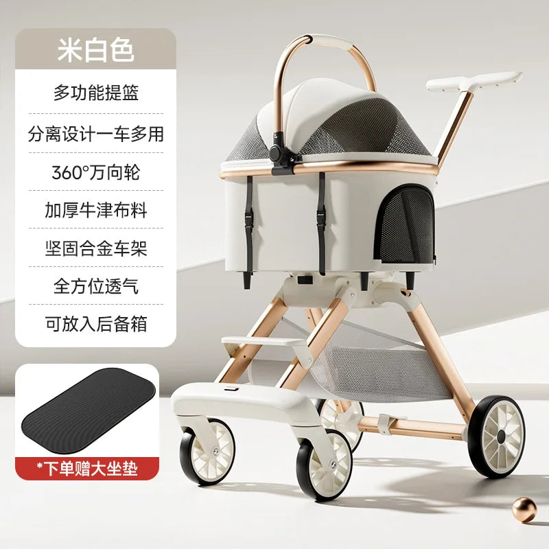 Luxury Pet Stroller 3 in 1 with 4 Wheels for Medium Small Size Dogs and Cats Detachable Carrier for Puppy Kitty Doggie Stroller