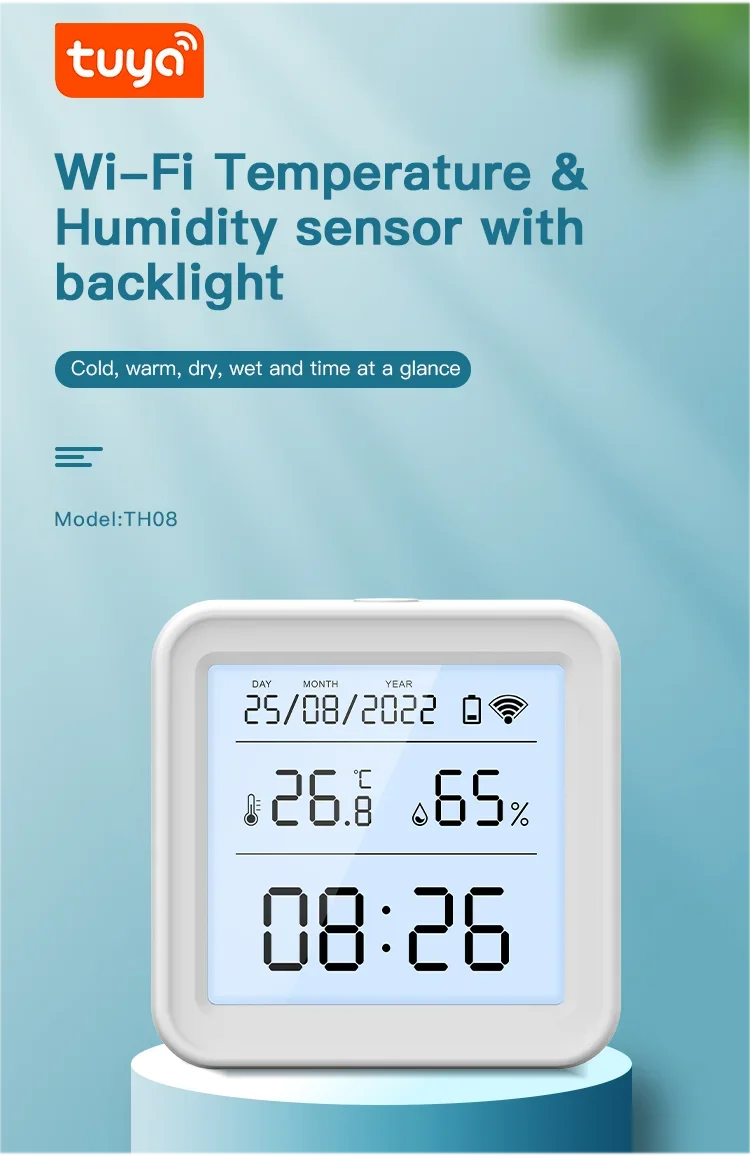 Tuya Nuevo Sensor de Temperatura y Humedad WiFi Smart Life Retroiluminación Higrómetro Termómetro Sensor Compatible con Alexa Google Home Assistant