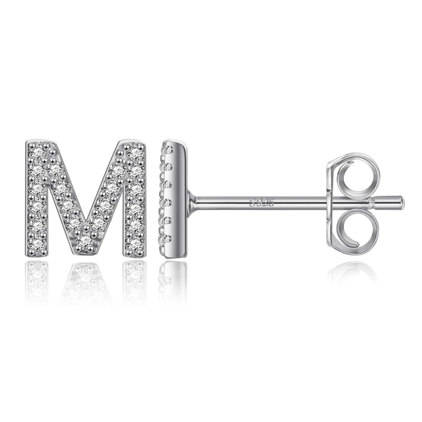 Simple Metal 925 Sterling Silver Letter Earrings with Zircon