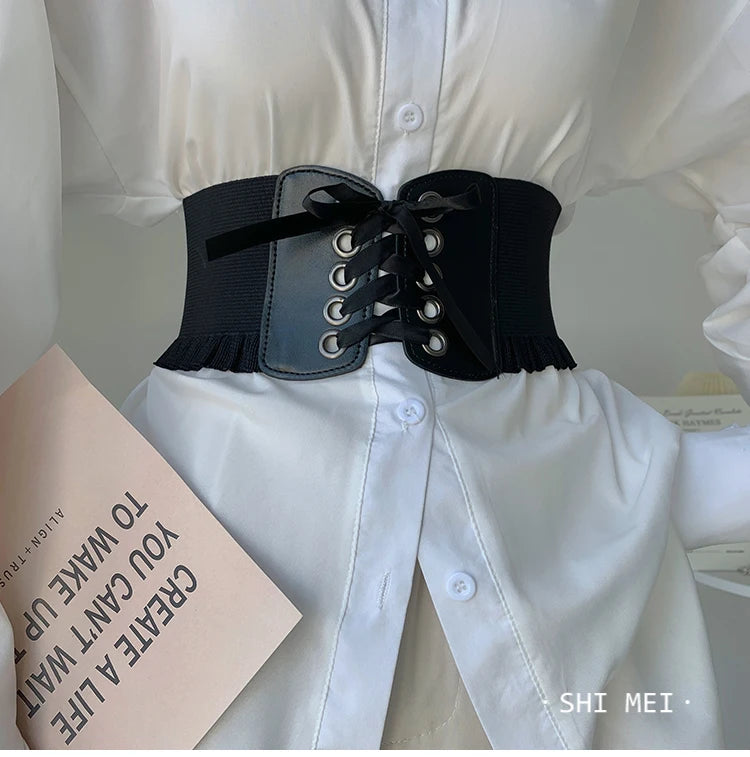 1pcs Women's Wide Black Belt with Buckle for Daily Wear